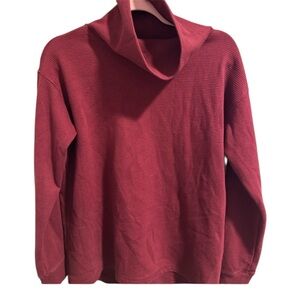 Lands’ End Women’s Maroon Waffle Knit Turtleneck Top Size Small